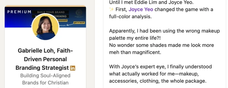 Gabrielle testimonial | Colour Analysis Class by Joyce Yeo Makeup